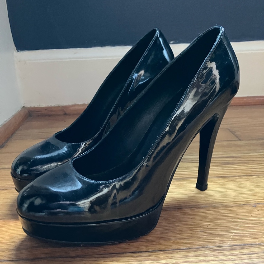 Barney’s NY Co-op platform patent round toe stiletto heels